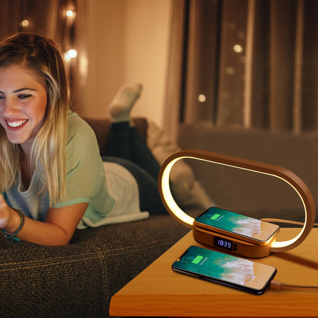 LED Bedside Lamp with Wireless Charging & Clock - Touch Control