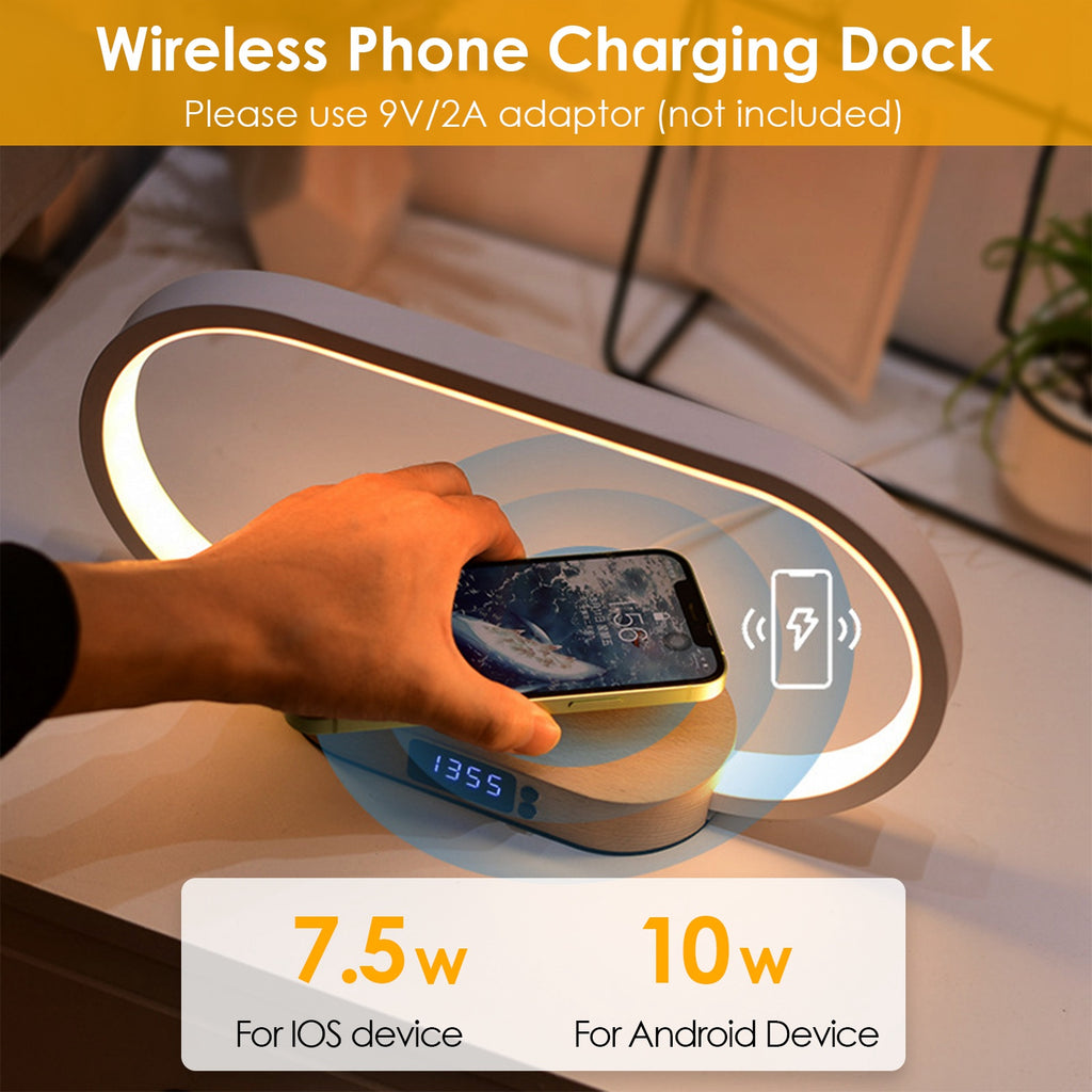 LED Bedside Lamp with Wireless Charging & Clock - Touch Control