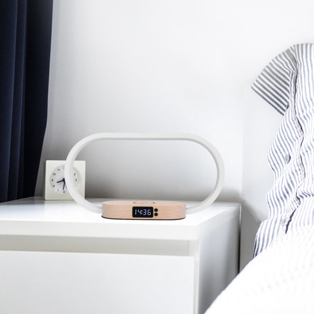 LED Bedside Lamp with Wireless Charging & Clock - Touch Control