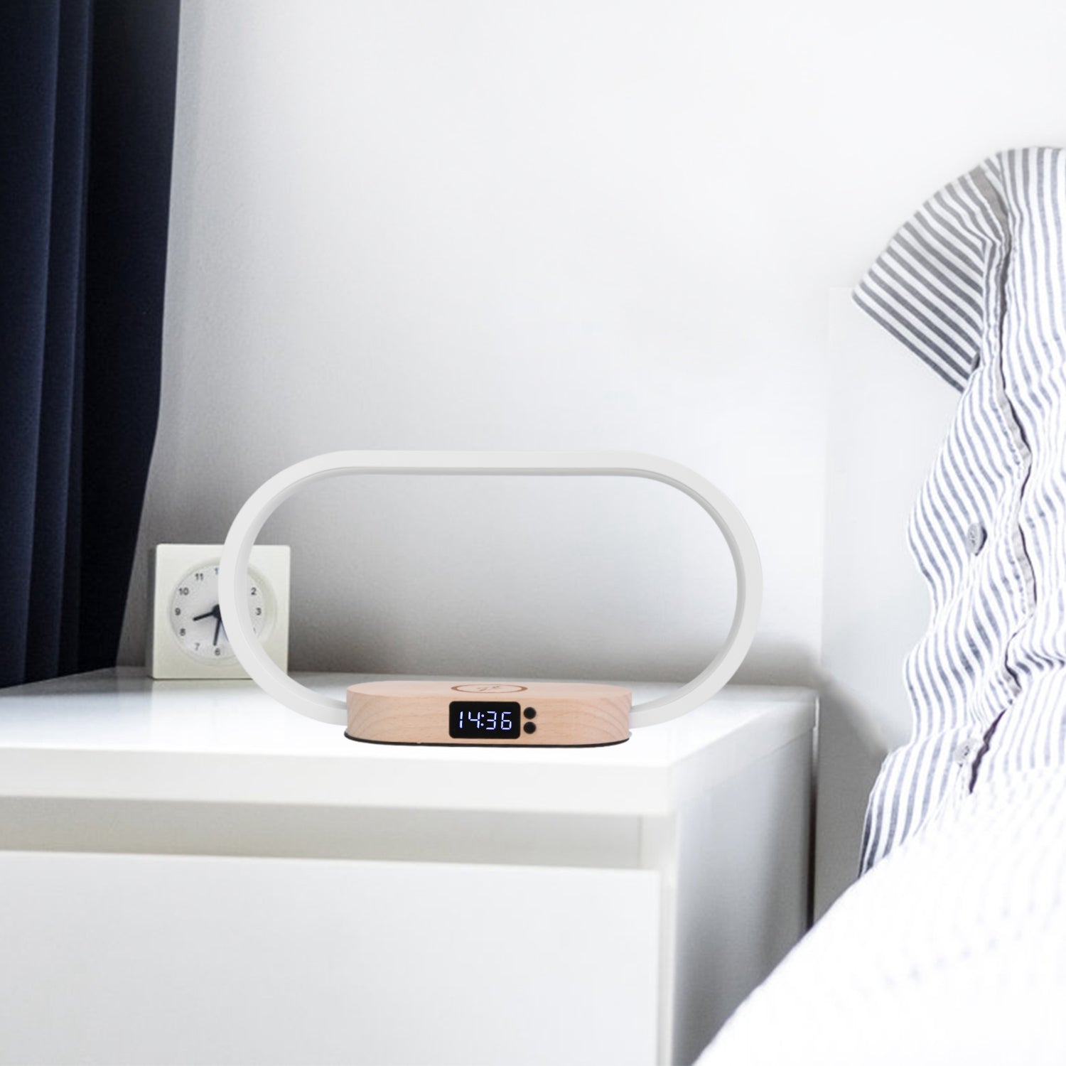LED Bedside Lamp with Wireless Charging & Clock - Touch Control