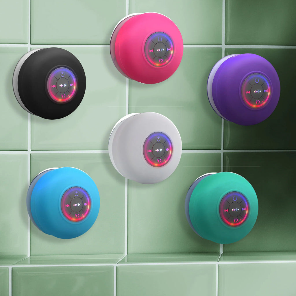 Waterproof Bluetooth Speaker with LED Light - Suction Cup & Portable